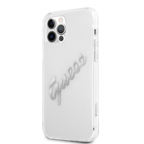 Guess iPhone 12 Pro Max -kuori Vintage Script Silver Läpinäkyvä