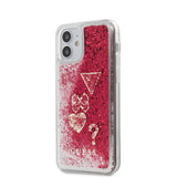 Guess iPhone 12 Mini Kuori Liquid Glitter Charms Raspberry
