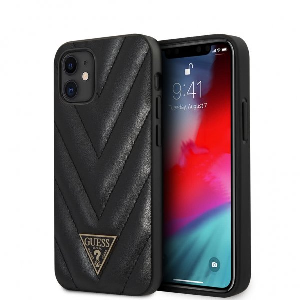 Guess iPhone 12 Mini Kuori V Quilted Musta