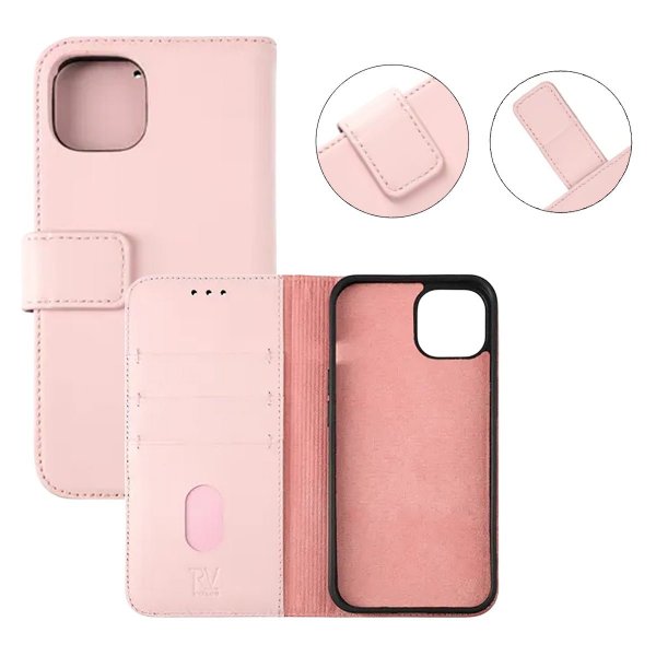 Rvelon iPhone 12/iPhone 12 Pro Kotelo, Aitoa nahkaa, Korttitasku, Pinkki