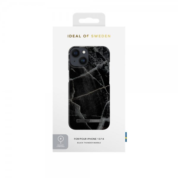Ideal of Sweden iPhone 13/14/15/16e/17e Kuori Fashion Case MagSafe Black Thunder Marble