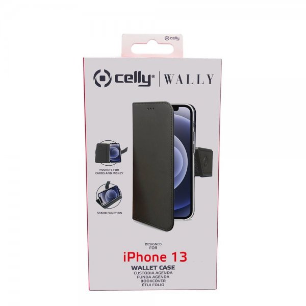 Celly iPhone 13 -suojakuori Wally Wallet Case, musta