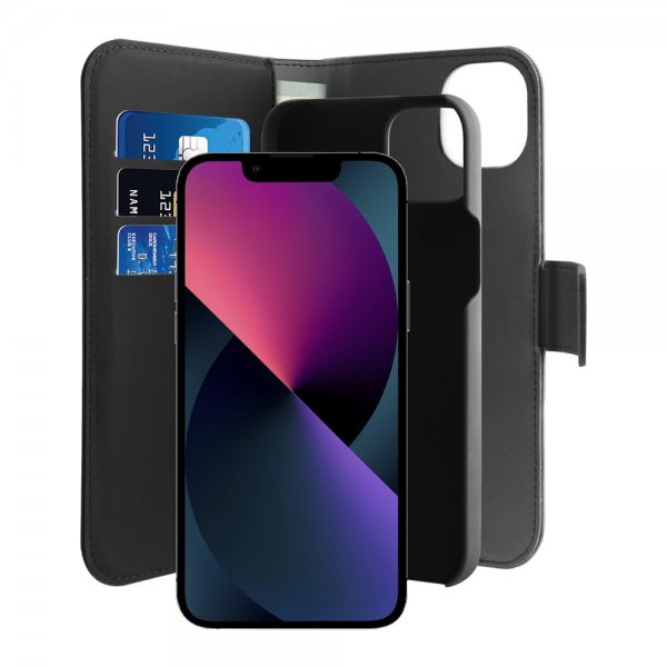 Puro iPhone 13/iPhone 14 Kotelo Wallet Detachable 2 in 1 Musta