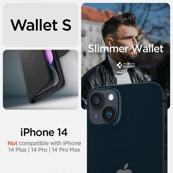 Spigen iPhone 13/iPhone 14 Kotelo Wallet S Musta