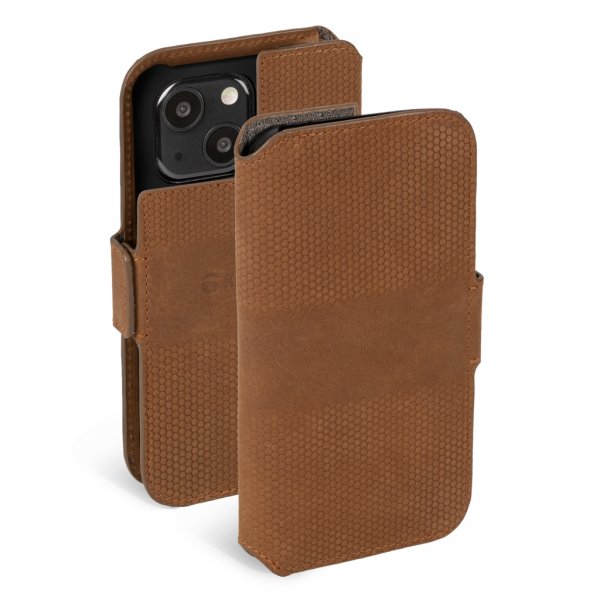 Krusell iPhone 13 Mini Kotelo Leather PhoneWallet Konjakki