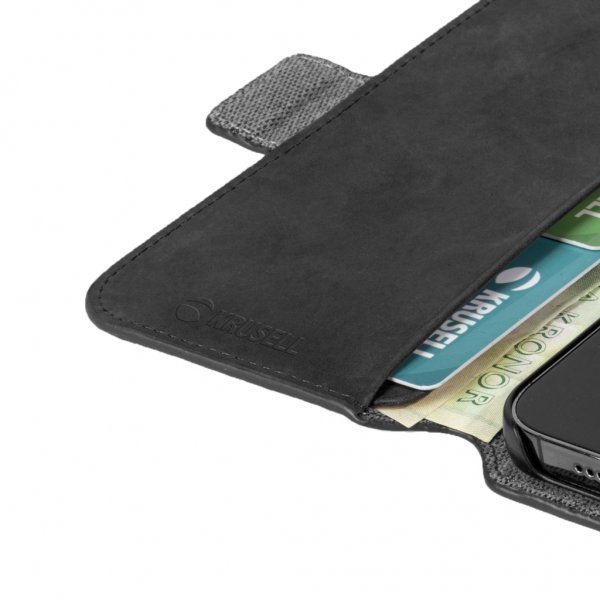 Krusell iPhone 13 Mini Kotelo Leather PhoneWallet Musta