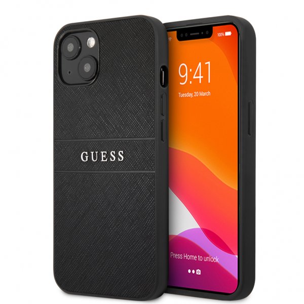 Guess iPhone 13 Mini Suojakuori Hot Stamp Metal Logo Musta