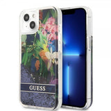 Guess iPhone 13 Mini Suojakuori Liquid Glitter Flower Pattern Sininen