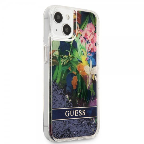 Guess iPhone 13 Mini Suojakuori Liquid Glitter Flower Pattern Sininen