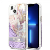 Guess iPhone 13 Mini Suojakuori Liquid Glitter Flower Pattern Lila