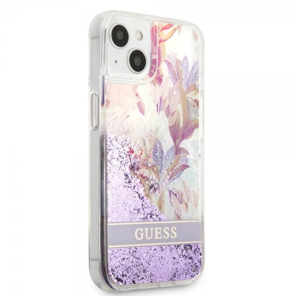 Guess iPhone 13 Mini Suojakuori Liquid Glitter Flower Pattern Lila