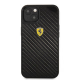 Ferrari iPhone 13 Mini -suojakuori, aito hiilikuitu, metallilogo, musta