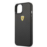 Ferrari iPhone 13 Mini -suojakuori, aito hiilikuitu, metallilogo, musta