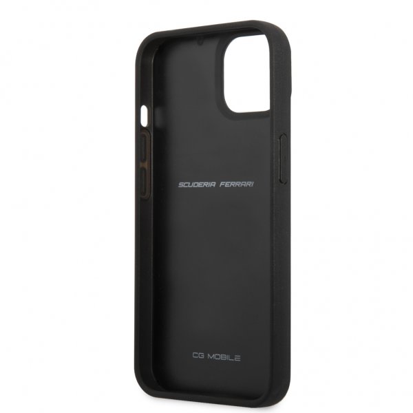 Ferrari iPhone 13 Mini -suojakuori, aito hiilikuitu, metallilogo, musta