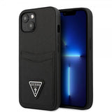 Guess iPhone 13 Mini -suojakuori Saffiano Double Cardslot Musta