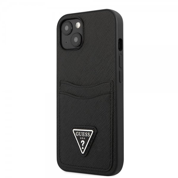 Guess iPhone 13 Mini -suojakuori Saffiano Double Cardslot Musta
