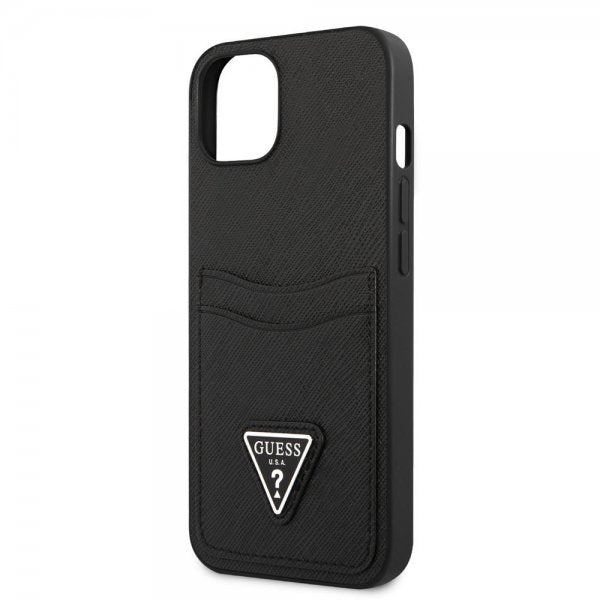 Guess iPhone 13 Mini -suojakuori Saffiano Double Cardslot Musta