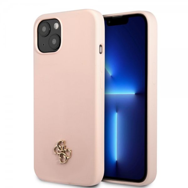 Guess iPhone 13 Mini Kuori Silikoni Metallilogo 4G Vaaleanpunainen