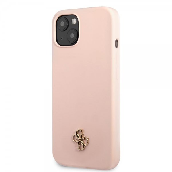 Guess iPhone 13 Mini Kuori Silikoni Metallilogo 4G Vaaleanpunainen