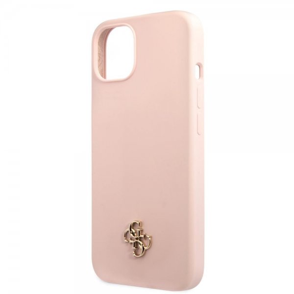 Guess iPhone 13 Mini Kuori Silikoni Metallilogo 4G Vaaleanpunainen