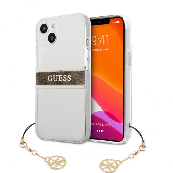 Guess iPhone 13 Mini Suojakuori Stripe Charm Ruskea