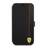 Ferrari iPhone 13 Pro -suojakotelo Carbon Effect Metal Logo Vertical Stripe, musta