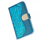iPhone 13 Pro Kotelo Krokotiilikuvio Glitter Sininen