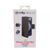 Celly iPhone 13 Pro Max -suojakotelo Wally Wallet Case, musta
