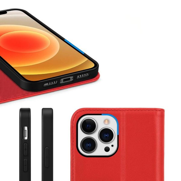 Rvelon iPhone 13 Pro Max Kotelo, aitoa nahkaa, punainen