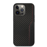 AMG iPhone 13 Pro Max -kuori hiilikuitujäljitelmällä ja tikkauksella, musta