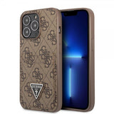 Guess iPhone 13 Pro Max Suojakuori Double Cardslot Metal Triangle Ruskea
