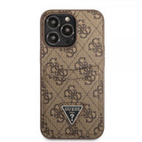 Guess iPhone 13 Pro Max Suojakuori Double Cardslot Metal Triangle Ruskea