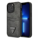 Guess iPhone 13 Pro Max -kuori, Double Cardslot Metal Triangle, musta