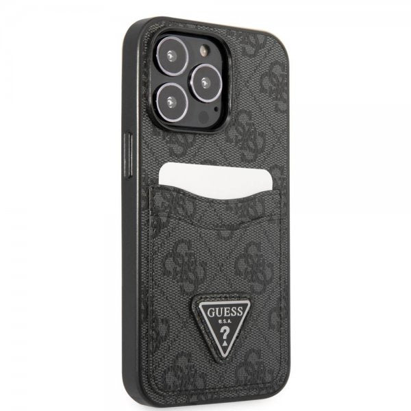Guess iPhone 13 Pro Max -kuori, Double Cardslot Metal Triangle, musta