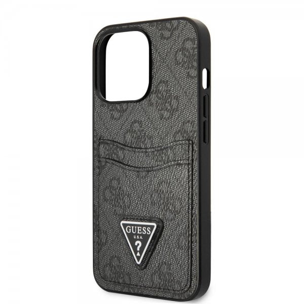 Guess iPhone 13 Pro Max -kuori, Double Cardslot Metal Triangle, musta
