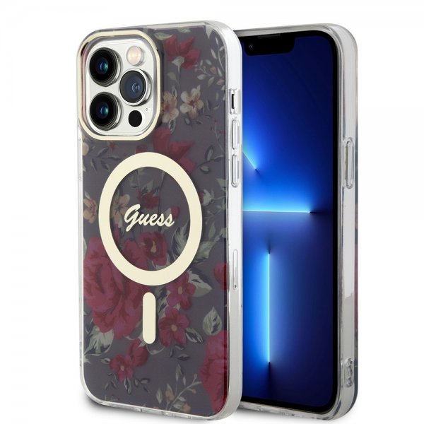 Guess iPhone 13 Pro Max kuori Flower MagSafe Khaki