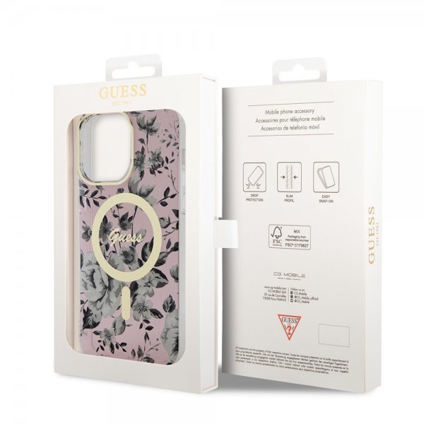 Guess iPhone 13 Pro Max Suojakuori Flower MagSafe Pinkki
