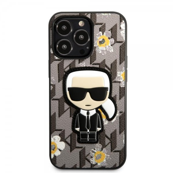 Karl Lagerfeld iPhone 13 Pro Max Suojakuori Flower Monogram Iconic Patch Harmaa