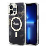 Guess iPhone 13 Pro Max -kuori Golden Marble MagSafe, musta