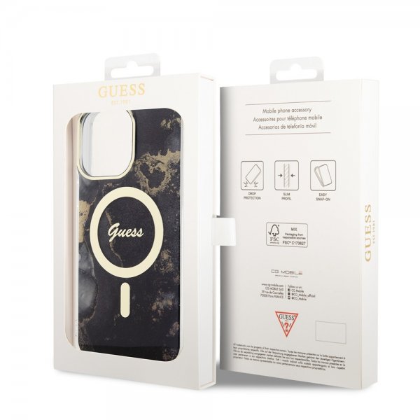 Guess iPhone 13 Pro Max -kuori Golden Marble MagSafe, musta