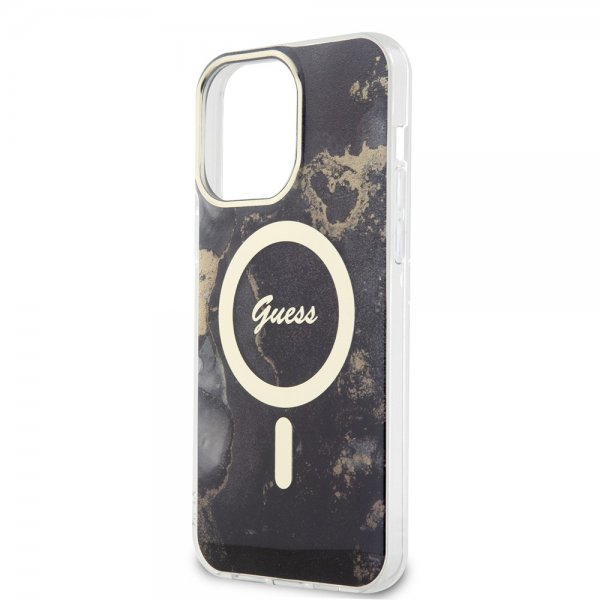 Guess iPhone 13 Pro Max -kuori Golden Marble MagSafe, musta