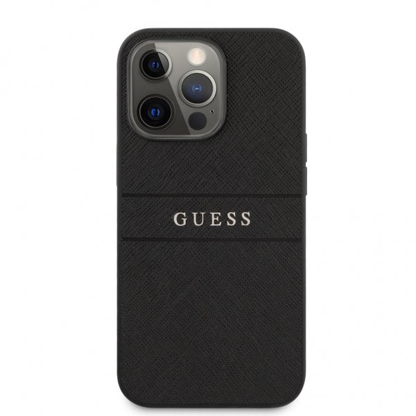 Guess iPhone 13 Pro Max -kuori, Hot Stamp Metal Logo, musta