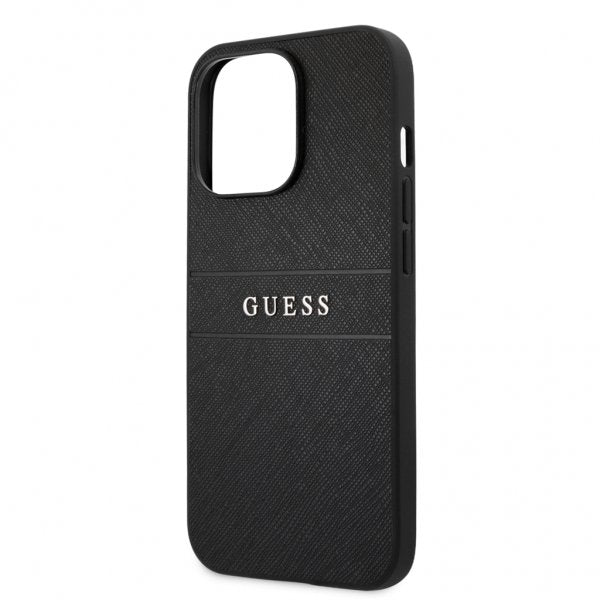 Guess iPhone 13 Pro Max -kuori, Hot Stamp Metal Logo, musta