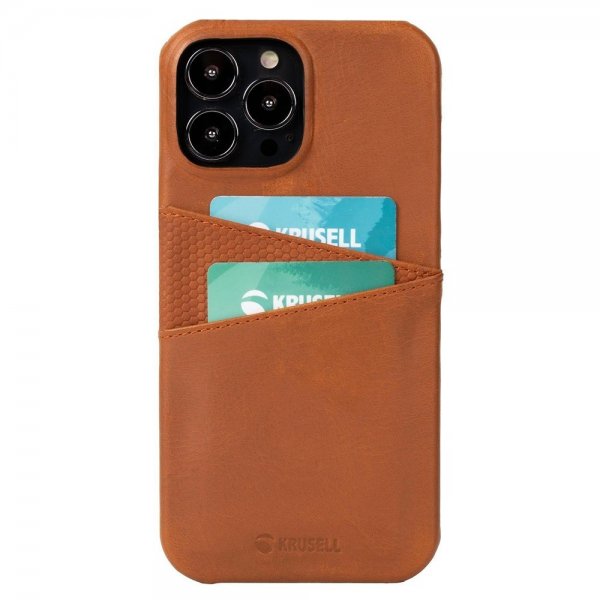 Krusell iPhone 13 Pro Max Nahkainen CardCover Suojakuori Konjakinruskea