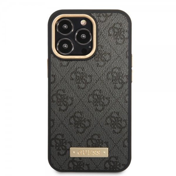 Guess iPhone 13 Pro Max -kuori, Metal Plate Logo, MagSafe, musta