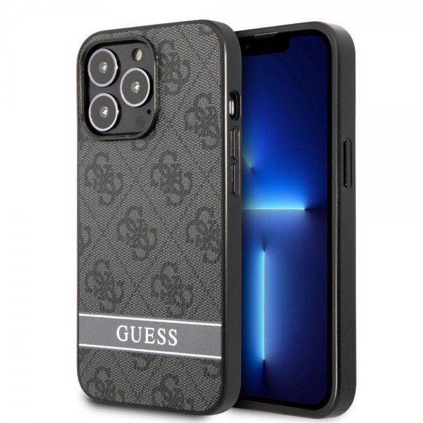 Guess iPhone 13 Pro Max -suojakuori, jossa painettu raita, pohja, harmaa