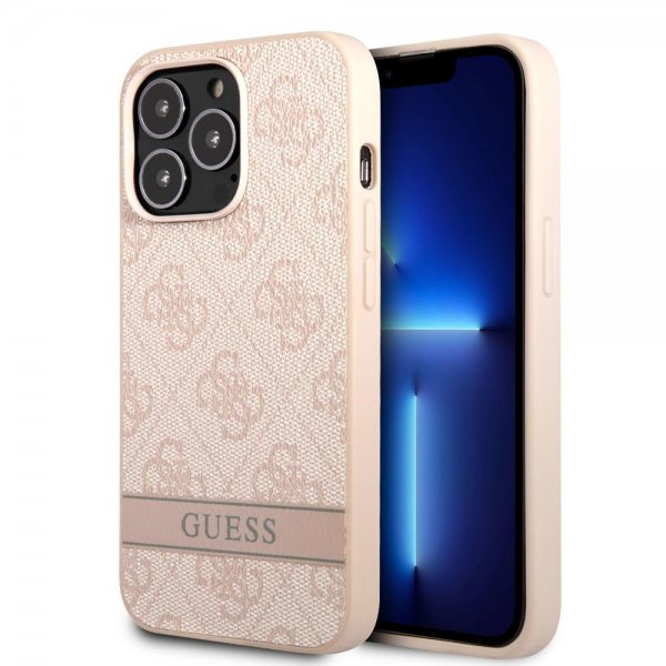 Guess iPhone 13 Pro Max -suojakuori Printed Stripe Bottom, vaaleanpunainen