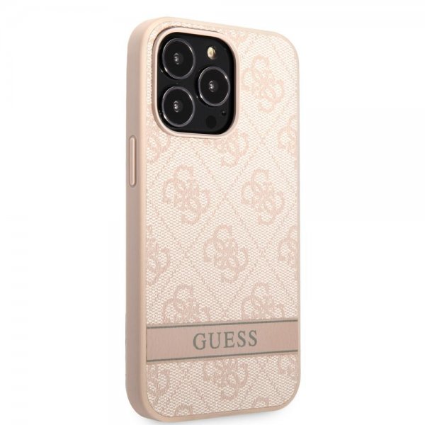 Guess iPhone 13 Pro Max -suojakuori Printed Stripe Bottom, vaaleanpunainen