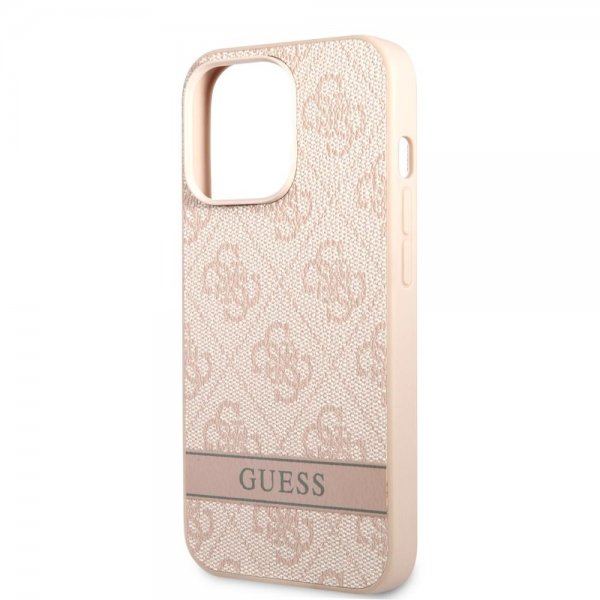 Guess iPhone 13 Pro Max -suojakuori Printed Stripe Bottom, vaaleanpunainen