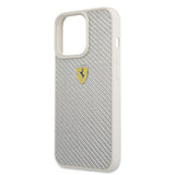 Ferrari iPhone 13 Pro Max -kuori, aitoa hiilikuitua, metallinen logo, hopea